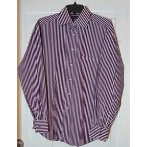 Canali Mens 39/15.5 Button Up Dress Shirt Purple Striped Heritage Made In Italy